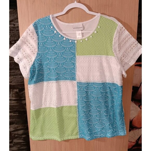Alfred Dunner Large Women's Short Sleeve Pullover Knit‎ Top Beaded Neckline - Picture 1 of 4